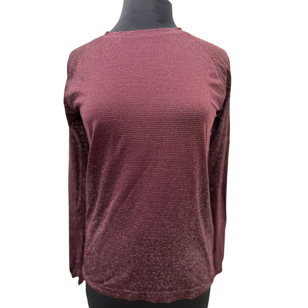 Athleta Momentum Long Sleeve Top Burgundy Silver‎ Metallic Stripe Thumbhole S